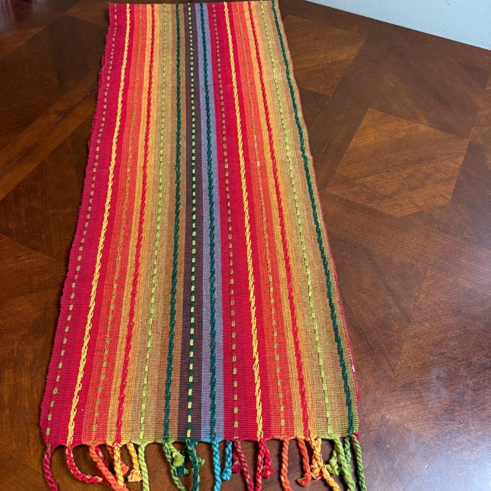 Pier 1 Imports‎ 14pc Table Set 13 Placemats + Runner Red Striped Boho Fringe